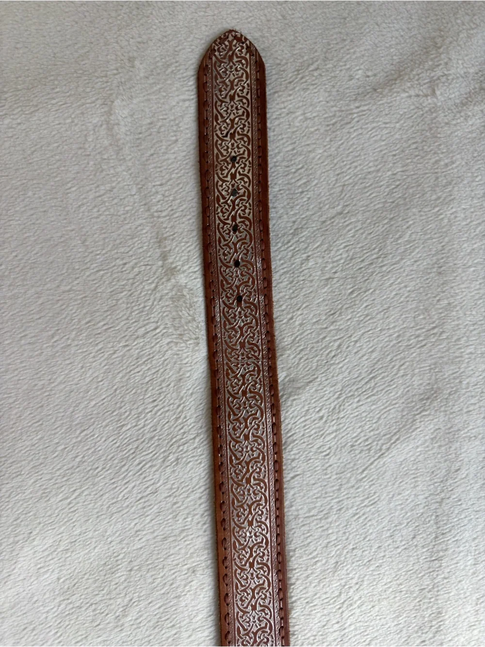 Brown Leather Celtic Embossed Belt Solid Brass Buckle Unisex ITEM2634